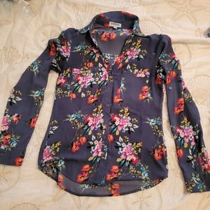 Express floral portafino long-sleeved blouse xs